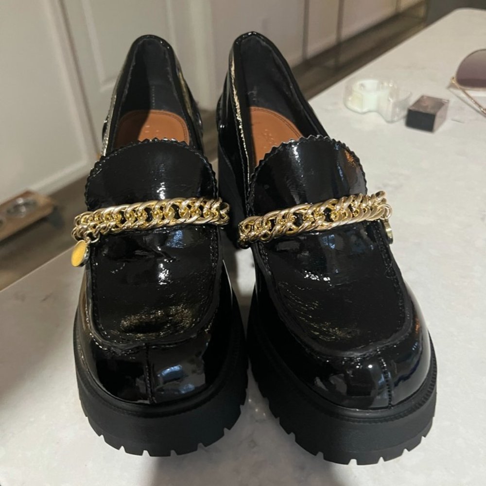ASOS chunky loafers with chain in black